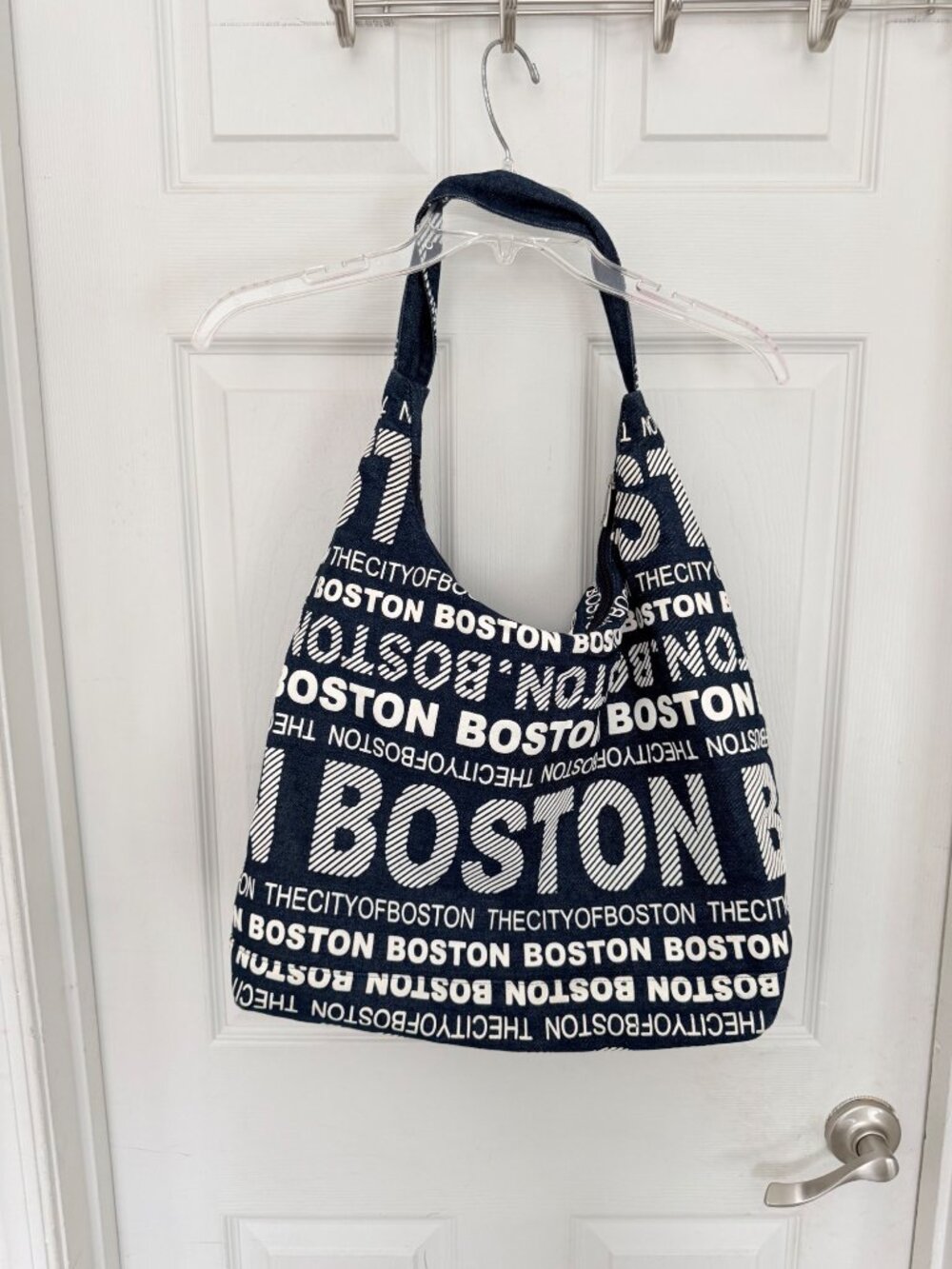 Robin Ruth Shoulder Purse Boston Blue Denim Canvas Zip Closure Hobo Tote Bag - Picture 3 of 5